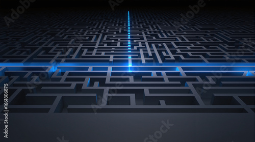 Glowing Path Through Dark Maze
