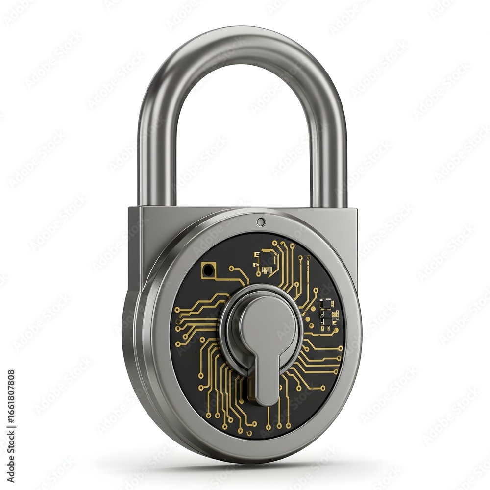 Padlock with circuit board pattern on white background Padlock with circuit board pattern on white background