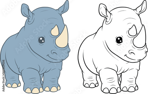 Cute Cartoon Rhinoceros Illustration