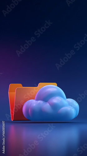 Wallpaper Mural 3D illustration of cloud storage and orange folder, digital data backup and file management Torontodigital.ca