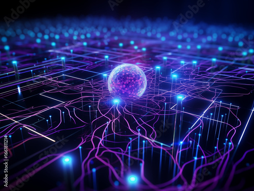 Dynamic digital sphere pulsing with energy in a modern futuristic network design