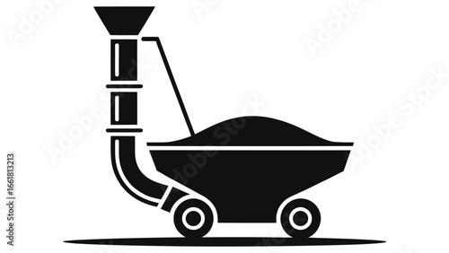 (Grain auger)Industrial screw conveyor cart icon for bulk material handling, auger feeder transport system illustration, mobile grain conveyor equipment, mechanical engineering machinery, agriculture 
