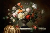 Colorful Floral Arrangement In Antique Vase