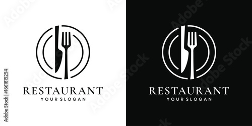 Modern restaurant logo design, minimalist cutlery icon