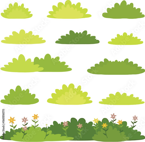 Cartoon bushes and flowerbed vector illustration for landscape design elements