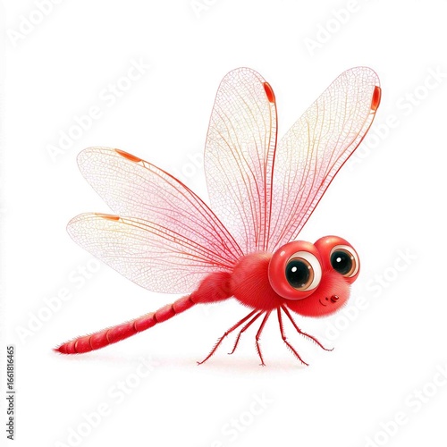 Whimsical Dragonfly: A delightful, vibrant illustration of a cartoon-style dragonfly with large, expressive eyes, showcasing its delicate wings and a charming, inviting presence.
