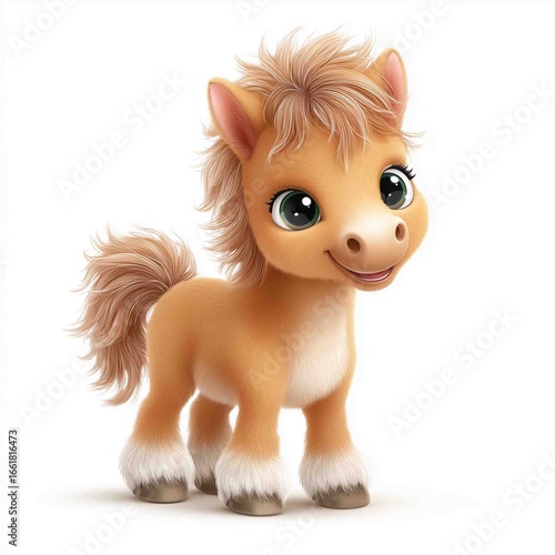 Adorable Animated Horse: A charming and endearing cartoon horse with big, expressive eyes and a playful expression. Capturing the innocence and wonder of childhood.