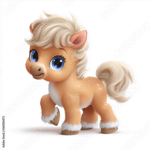 Cuddly Pony Illustration: A captivating illustration of a cute pony with a fluffy mane and tail. It's friendly expression, paired with vibrant eyes and playful pose.