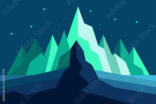 Serene arctic landscape vector art icy peaks shimmering under enchanting northern lights sky