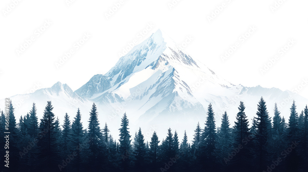 Obraz premium Majestic snow capped mountain peak isolated on white background natural landscape illustration of alpine scenery
