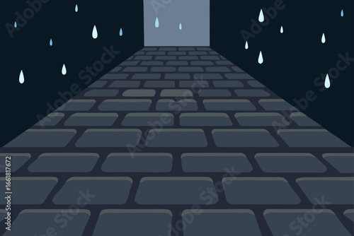 Glistening cobblestone street after rain atmospheric scene vector illustration