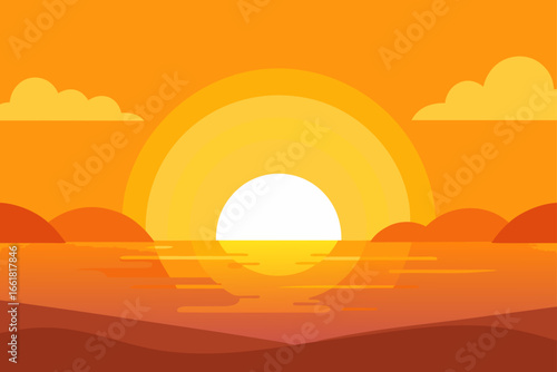 Golden sunrise over tranquil ocean bay vector illustration peaceful horizon seascape
