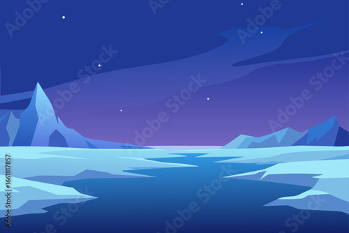 Serene icy tundra landscape glowing in soft endless twilight arctic scenery