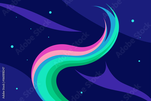 Vibrant aurora borealis swirling across a starry night sky vector illustration