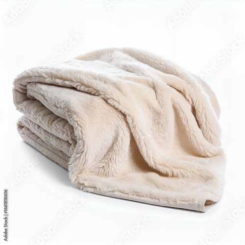 Luxurious soft faux fur blanket folded, presented in a cozy display on white background