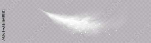 Snow trail from a snowstorm with glowing frost and swirls of cold wind on a transparent background.