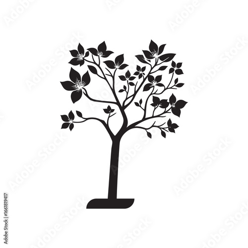 Dogwood Tree Silhouette Isolated on White Background.