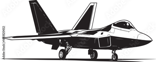 F-22 Raptor Jet Fighter Silhouette on White Background