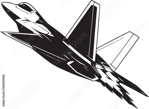 F-22 Raptor Jet Fighter Silhouette on White Background