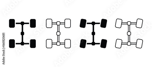 Car axle icon set, car axle icon filled or outline flat sign. 4x4 wheel drive power train shaft. all wheel drive car axle axis vector set, concept for web design.