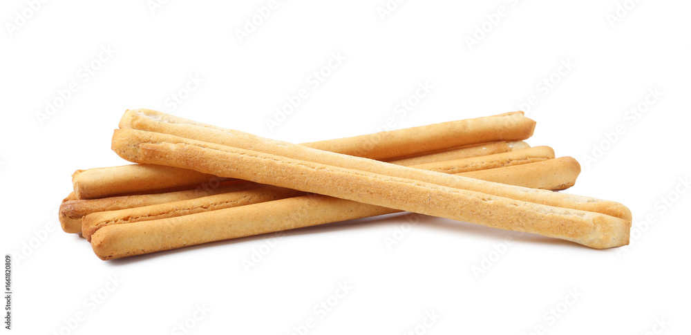 Many delicious grissini sticks isolated on white Many delicious grissini sticks isolated on white