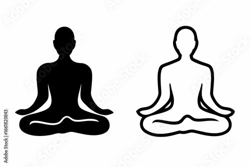 Two people sitting in lotus position in black and white silhouette style