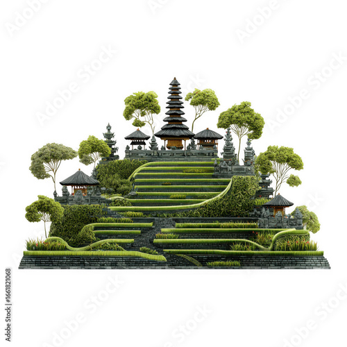  3D front view illustration of Jatiluwih Rice Terrace Indonesia monument isolated [Transparent Background PNG]