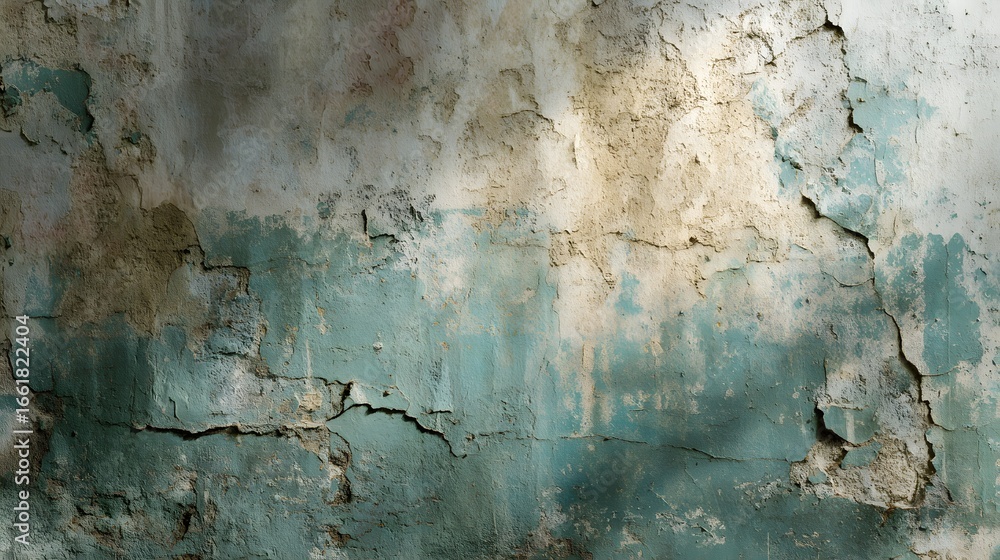 Obraz premium Cracked Peeling Teal and Beige Plaster Wall Texture peeling paint cracked plaster