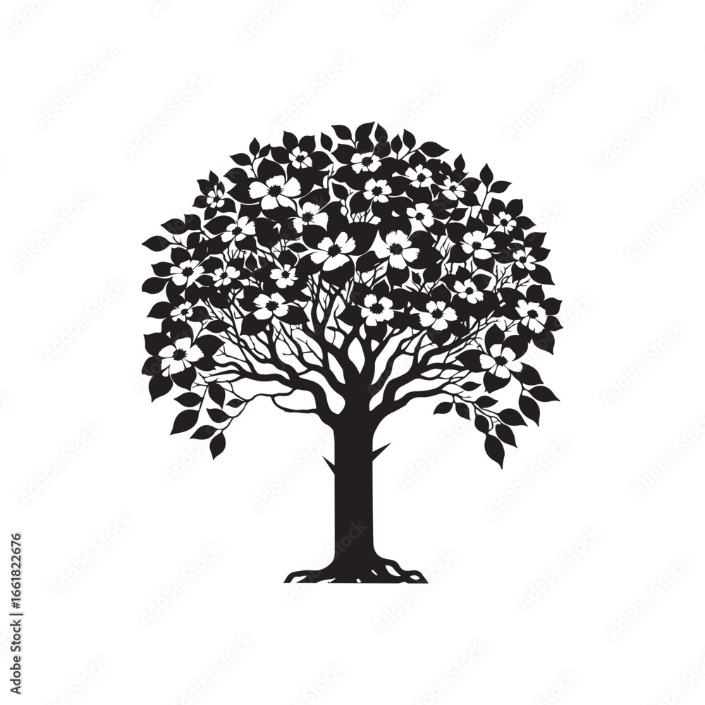 Fototapeta premium Dogwood Tree Silhouette Isolated on White Background.