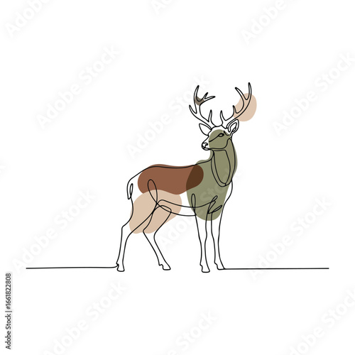 One line art stag with earthy colored abstract shapes deer animal