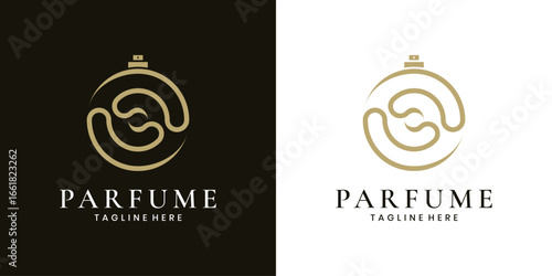 Elegant perfume logo design, minimalist perfume bottle symbol