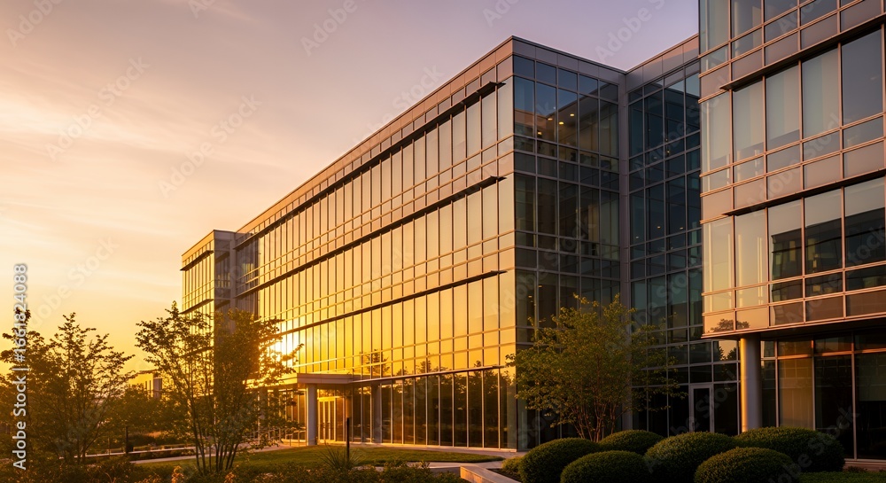 Obraz premium Golden Hour at the Modern Office Building