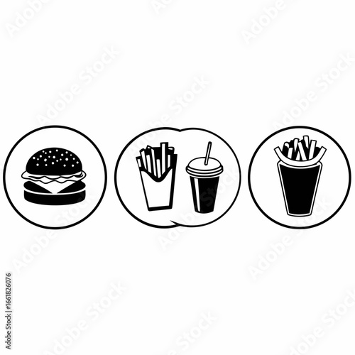 Fast food icons with burger, french fries and drink