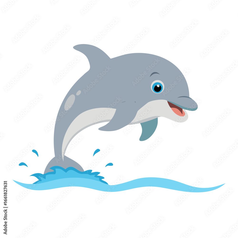 Fototapeta premium Vector art of cartoon dolphin jumping out of the water