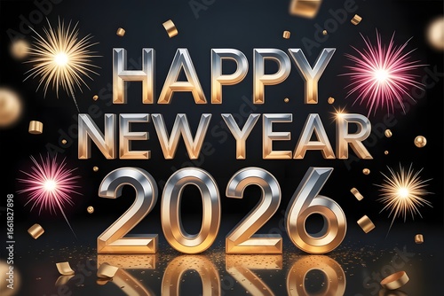 Luxury New Year Celebration Banner with Fireworks Background