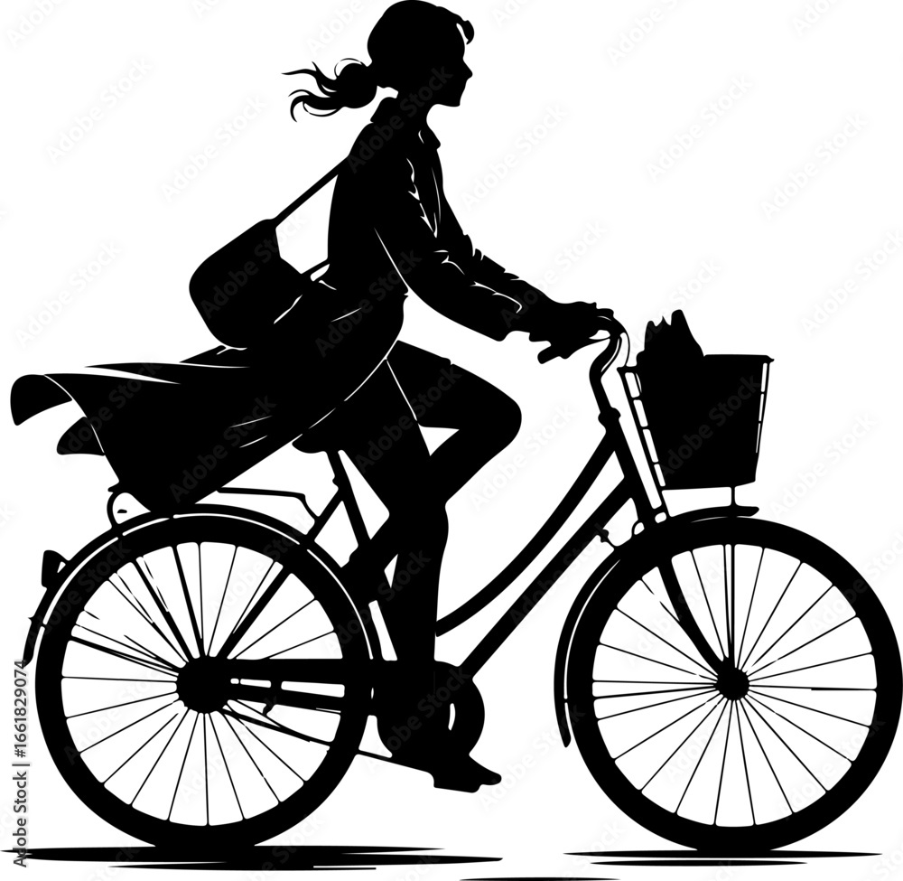 Obraz premium A silhouette of a woman riding a bicycle