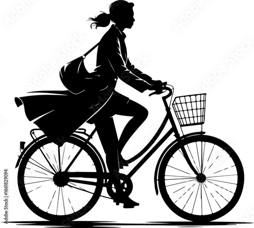 A silhouette of a woman riding a bicycle