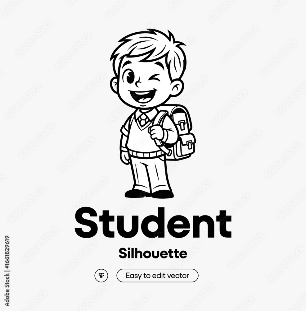 Boy student with backpack silhouette Boy student with backpack silhouette