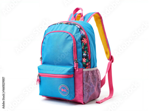 Colorful child's backpack with floral design and adjustable straps  