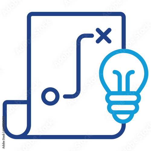 Strategy Idea Line Dual Tone Icon Design Vector - planning document with a lightbulb, symbolizing a tactical idea or innovative strategy