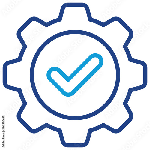 System Approval Line Dual Tone Icon Design Vector - Gear with checkmark, denoting system or operational approval status