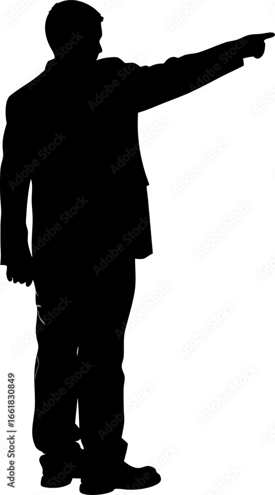 Fototapeta premium Man in a suit pointing to the side in a black silhouette