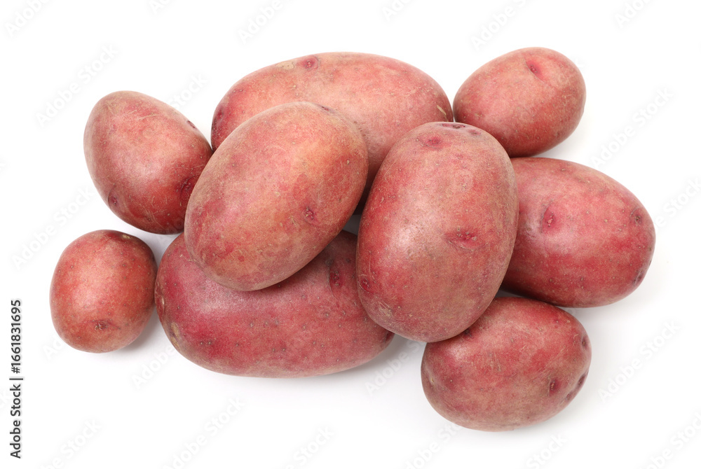 Fresh red potatoes isolated on white, top view Fresh red potatoes isolated on white, top view