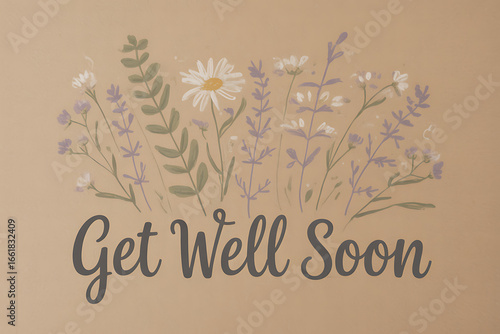 Send heartfelt wishes for healing and recovery with this gentle floral 'Get Well Soon' message, conveying care and thoughtfulness during times of illness