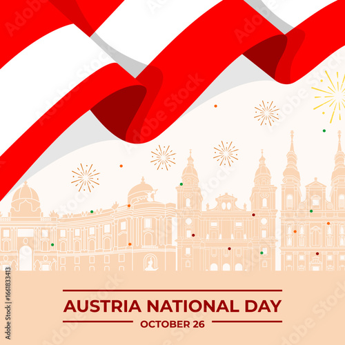 austria national day celebration with flag and cityscape vector illustration