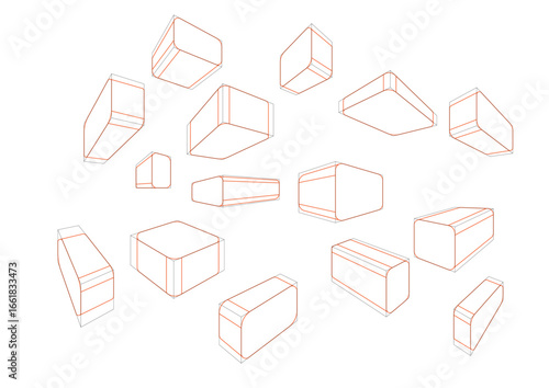Boxes in a 2-point perspective with displaying the single rounding principle