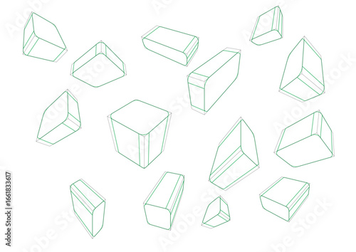 Boxes in a 3-point perspective with displaying the single rounding principle