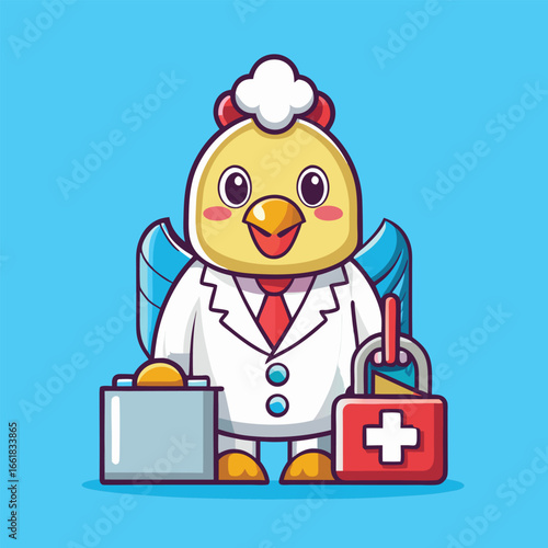 chicken looks sick with a thermometer and feverish expression