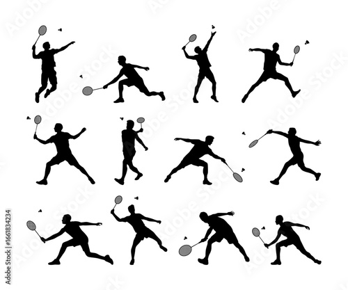 collection of badminton player silhouettes in action