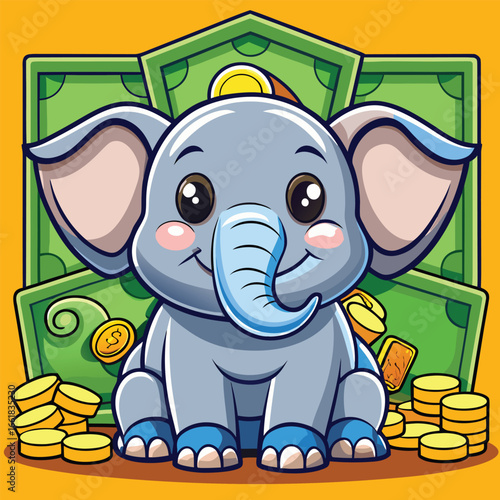 elephant wears a suit and holds cash, looking confident and professional